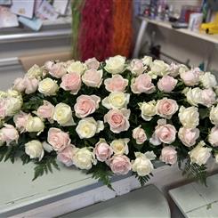 Pink and white rose coffin spray 
